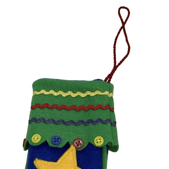 Vintage 7” Felt Christmas Stocking Embroidered Yellow Stars Appliqués Buttons - Picture 3 of 10